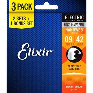 【三木樂器】內含3套 Elixir 16540 電吉他弦 09~42 NANOWEB 原廠公司貨 Super Light