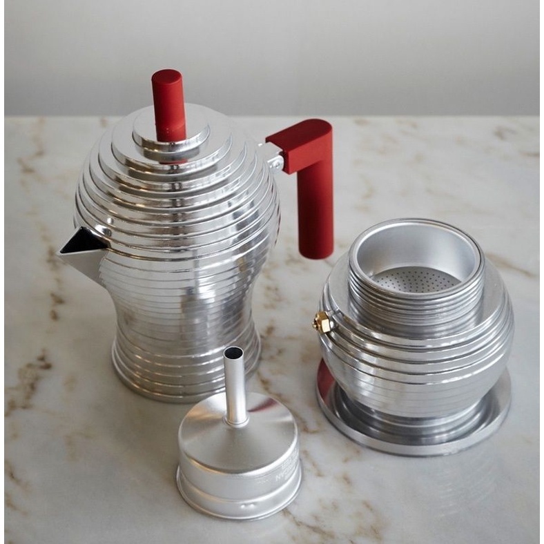 【現貨送爐架】義大利米蘭設計 Alessi 美型小鳥摩卡壺 Pulcina  黑色/紅色 三杯（另代購烏骨雞）