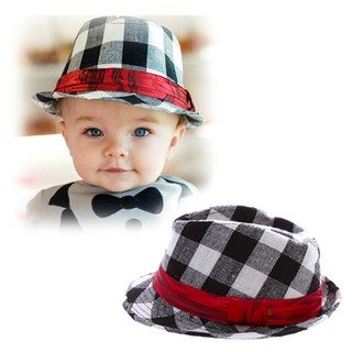 歐美風英倫經典紅緞帶格紋紳士帽/遮陽帽【62000-D2】貝比幸福小舖