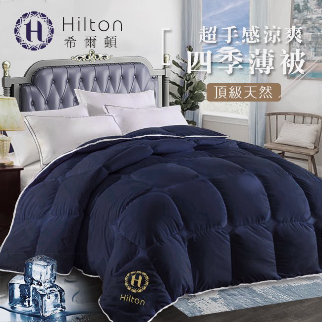 【Hilton 希爾頓】超手感涼爽四季羽絲絨薄被 1.8KG/藍色(B0097-N)