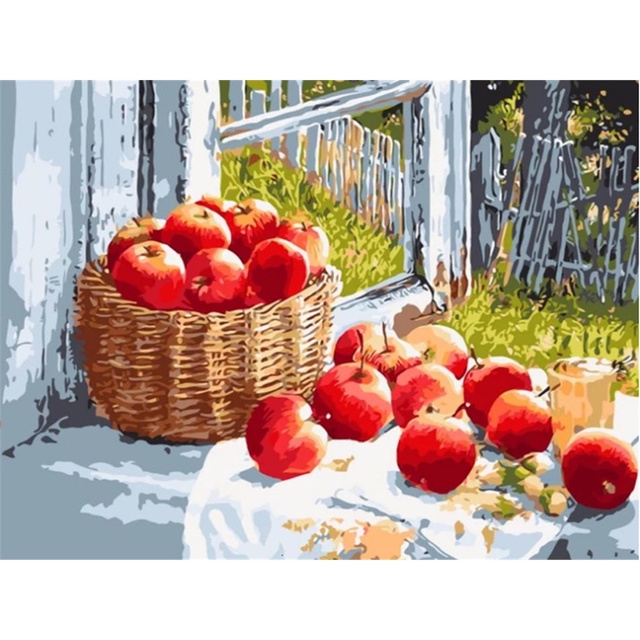 蘋果風景水果籃DIY十字繡套裝客廳大幅免畫格線繡11CT餐廳起居室居家裝飾送全套工具