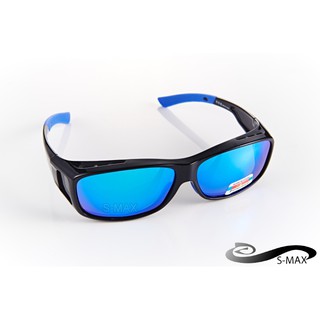 【S-MAX專業代理】New 年度新款 舒適包覆 透氣導流孔設計 電鍍片 Polarized偏光運動包覆眼鏡 (黑藍款)