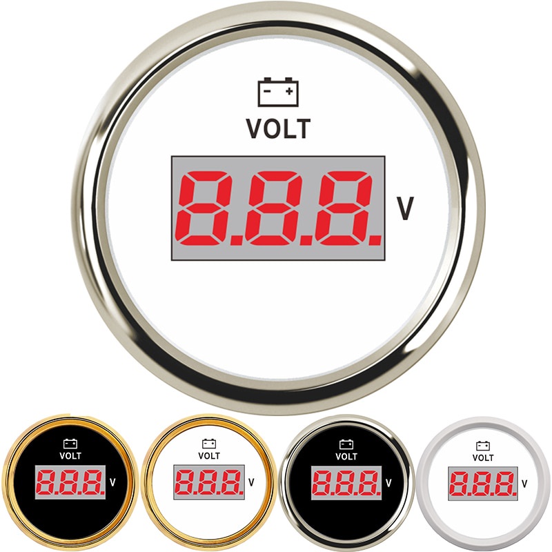 52 毫米汽車電壓表數字電壓表電壓表紅色背光 12v 時鐘用於汽車摩托艇遊艇船用電流表