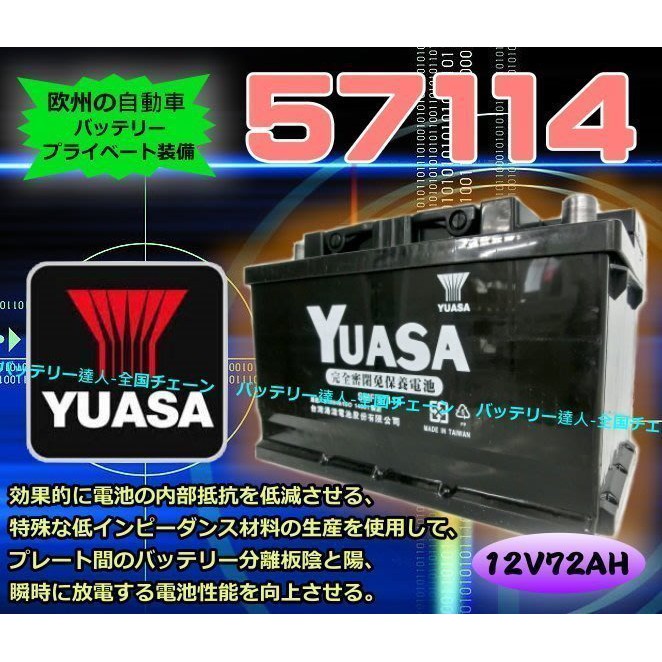 台灣湯淺 汽車電瓶 57114 FOCUS MONDEO KUGA FIESTA MK3