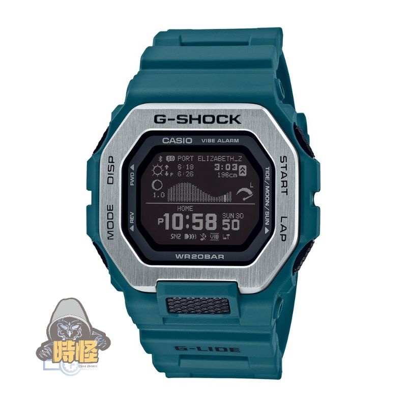 【CASIO】台灣卡西歐公司貨G-SHOCK G-LIDE系列衝浪者潮汐電子錶 200米防水-藍綠(GBX-100-2)