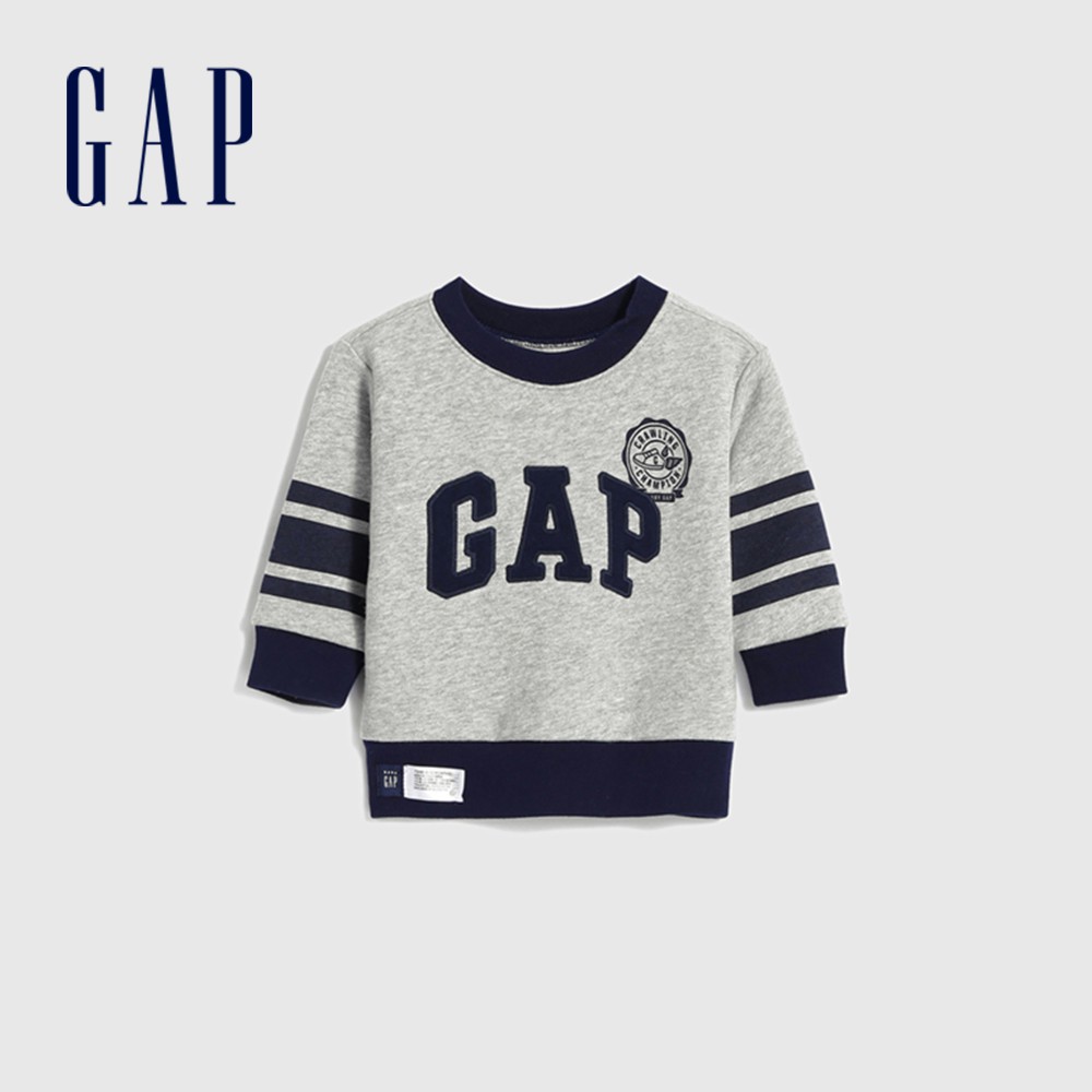 Gap 嬰兒裝 Logo印花上衣 碳素軟磨系列-淺灰色(618779)