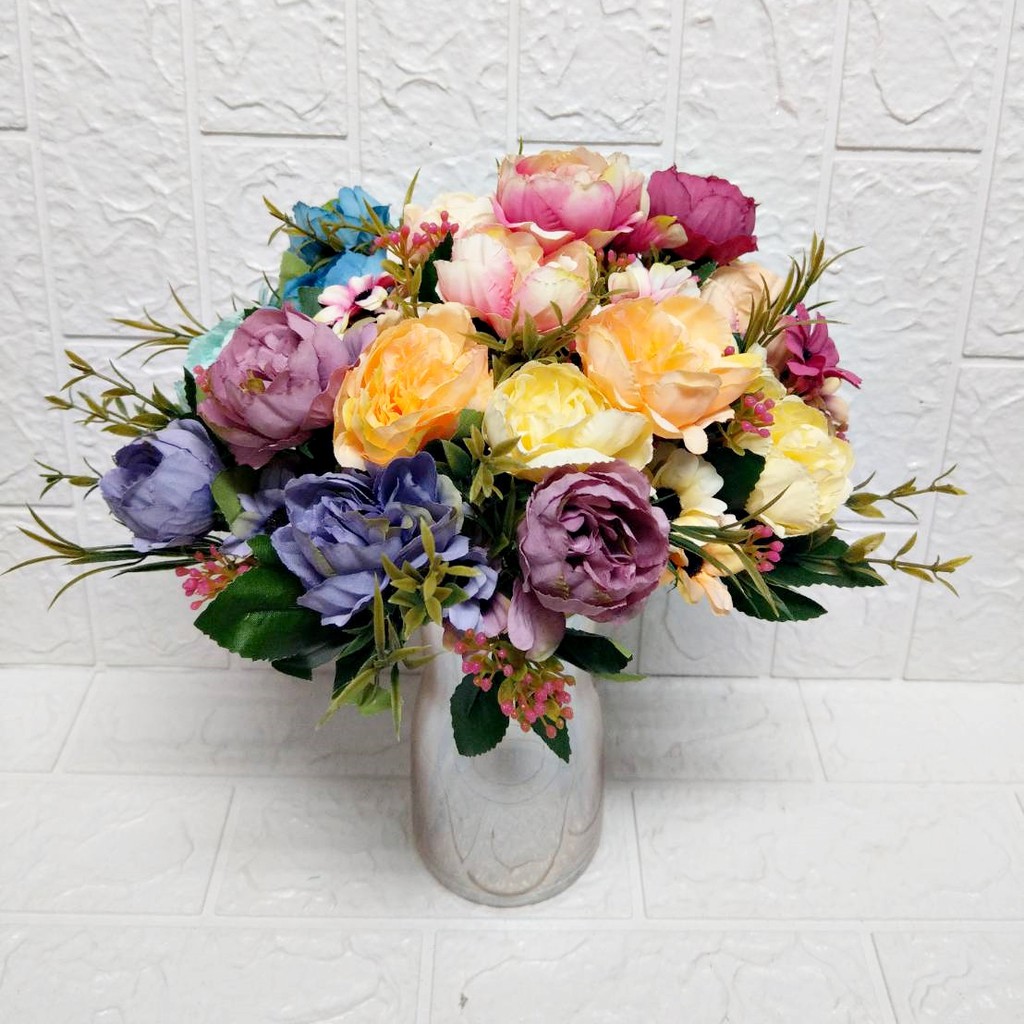 台灣出貨 仿真油畫牡丹雛菊綜合花束 牡丹花 小雛菊 仿真手捧花 小菊花 擬真花 絹花 人造花 仿真花 塑膠花 假花 蝦皮購物