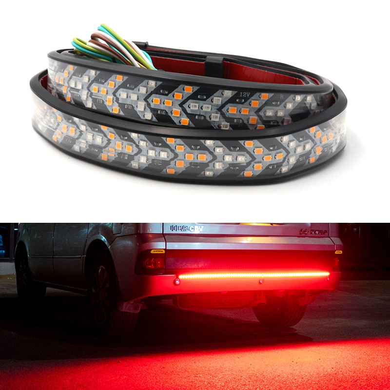 JEEP 紅色黃色卡車尾門 LED 燈條三排 4 功能, 帶剎車轉向信號, 用於吉普皮卡車 SUV 道奇