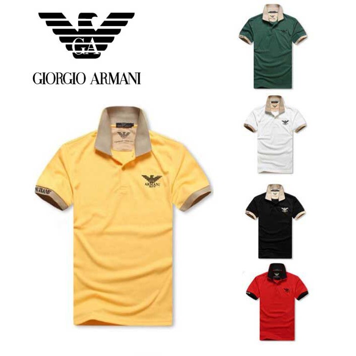 夏季 Giorgio Armani 翻領男士純色 Polo 衫短袖 Polo T 恤男孩襯衫服裝
