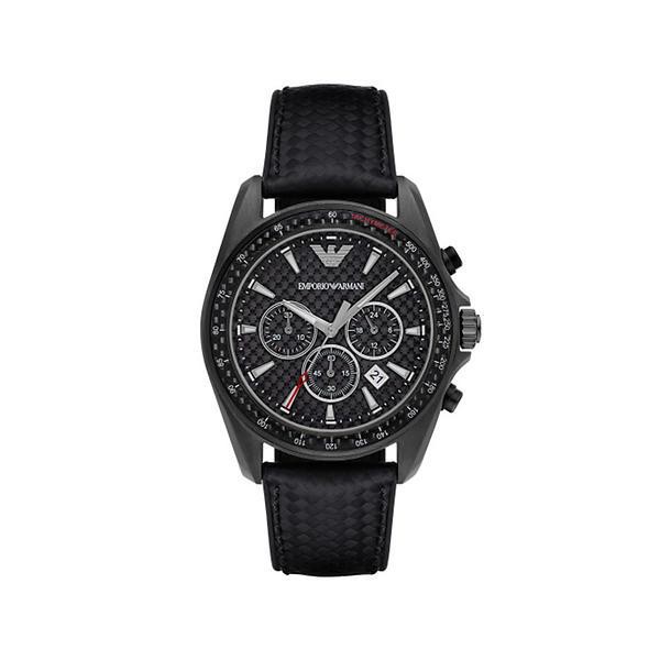 【Emporio Armani】美式經典菱格面盤三眼時尚腕錶-潮流黑/AR6122/台灣總代理公司貨享兩年保固