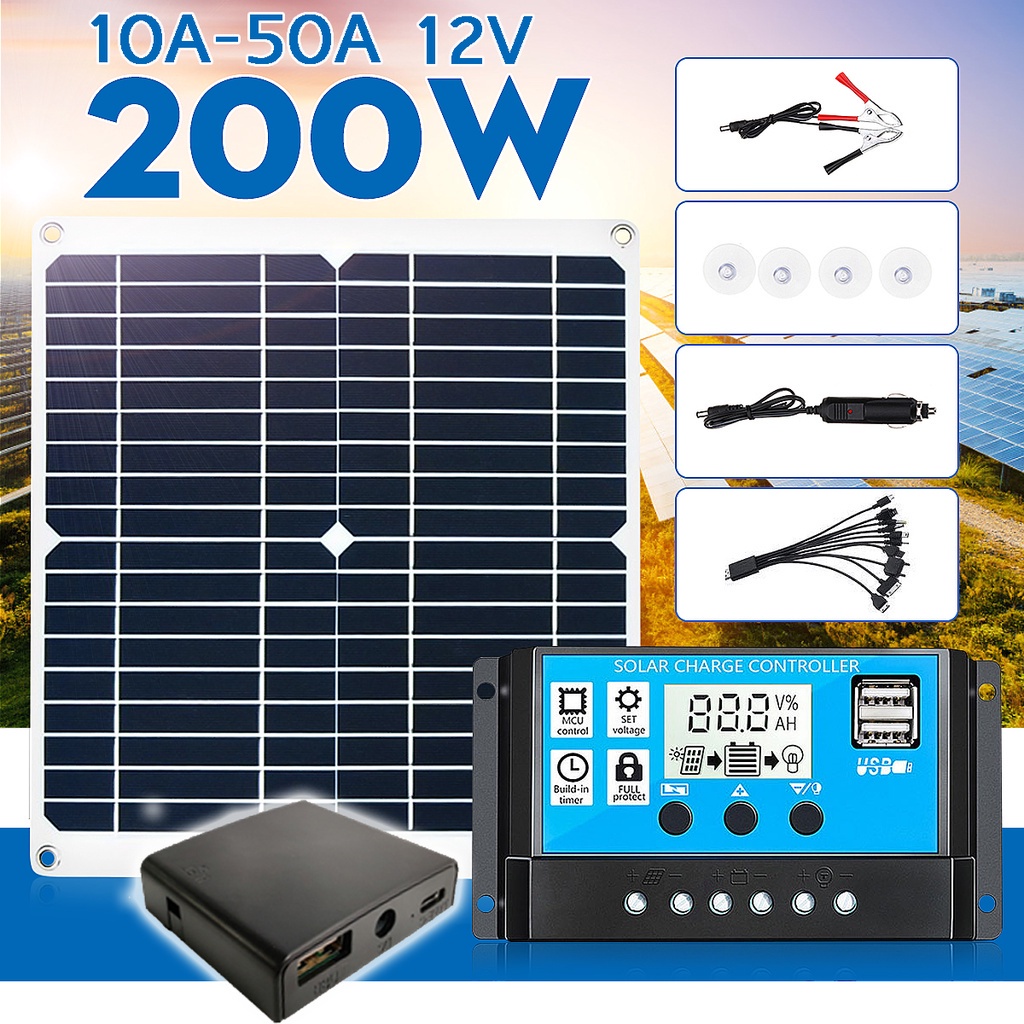 200w 12V 雙 USB 太陽能電池板單晶太陽能電池太陽能電池板, 帶 10-50A 控制器, 用於車載遊艇 RV