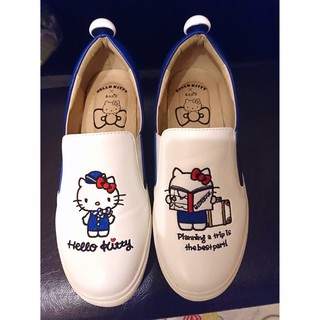 Hello Kitty & Ann’S一起去旅行 藍白 雙色 小球尾巴 刺繡 厚底懶人鞋 小白鞋(37號)
