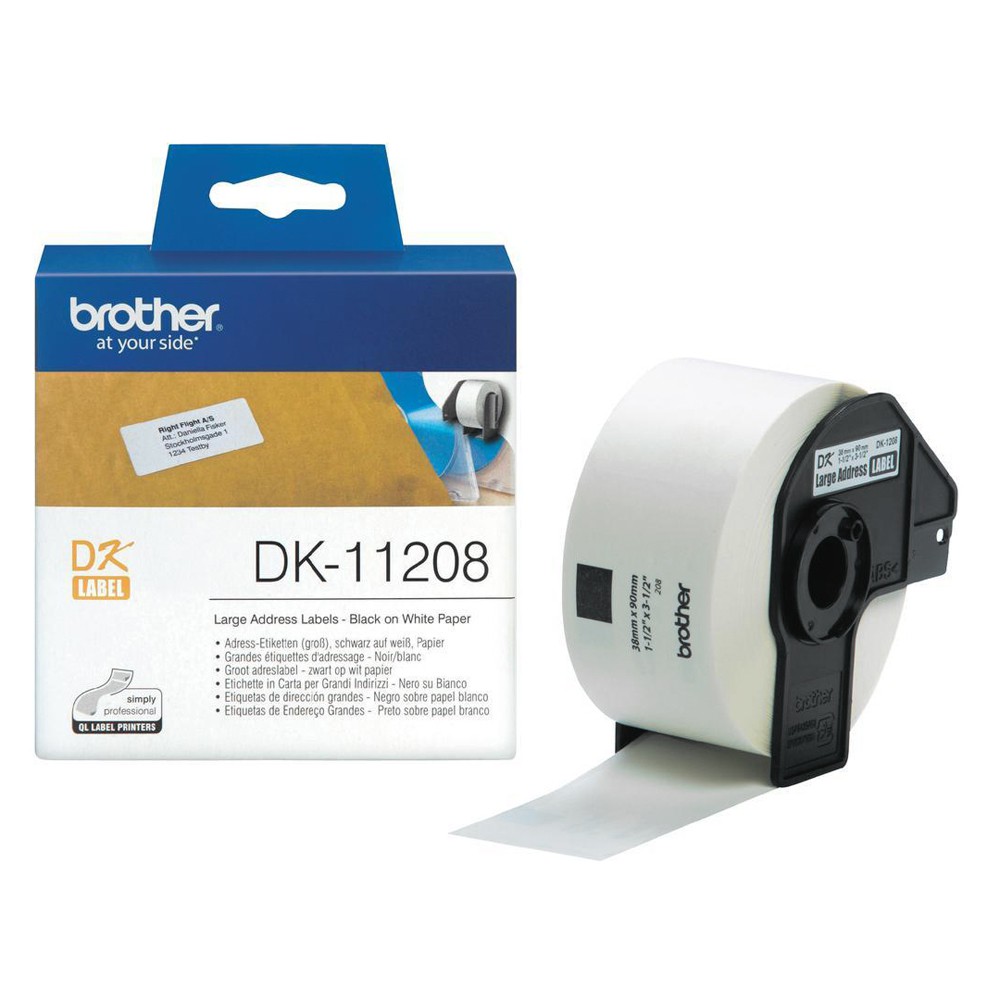 Brother DK-11208 定型標籤帶 (38x90mm 白底黑字) 耐久型紙質 現貨 廠商直送