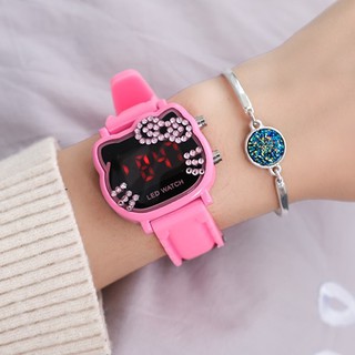 兒童手錶 Hello Kitty 可愛貓咪 LED 數字矽膠錶帶 LED 手錶兒童女孩女士