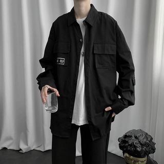 3色 M-3XL 日系復古口袋工裝襯衫 男士潮牌休閑百搭寬鬆ins長袖襯衫 韓版潮流襯衫 男生衣著 JD3000 宅男屋