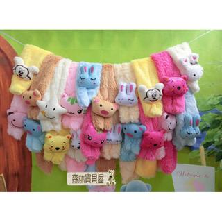 森林寶貝屋~可愛糖果色寶寶圍巾~卡通珊瑚絨動物圍巾~兒童保暖圍巾~公仔頭圍巾~多色發售