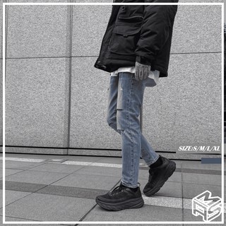 【MAKEA.STYLE】(8527) 韓國 重磅 水洗多刀割淺藍牛仔褲 牛仔長褲