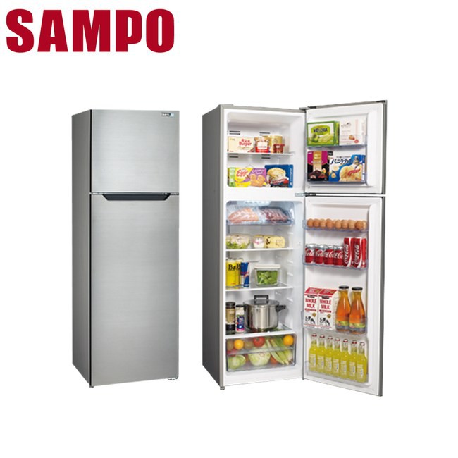 🈸補助🈶💲刷卡分期免運【SAMPO聲寶】SR-B25G 定頻250L 2級定頻2門電冰箱  不銹鋼色