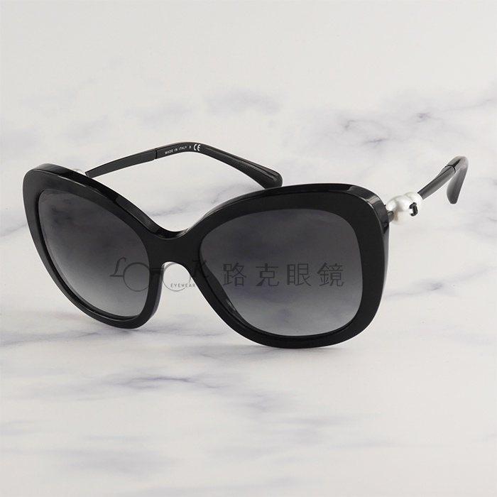 【LOOK路克眼鏡】Chanel 香奈兒 太陽眼鏡 黑色 珍珠鏡腳 CH5339 501 S6