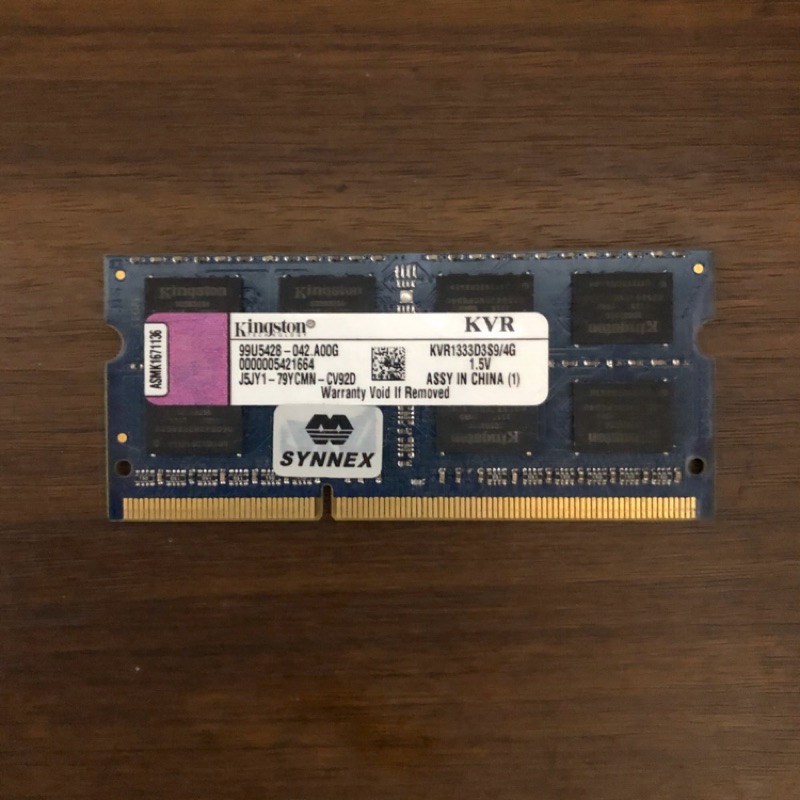 筆電記憶體 金士頓 Kingston KVR1333D3S9 4G DDR3 1333 4GB 雙面 SO-DIMM