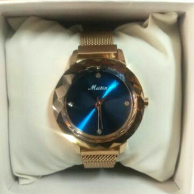 MEIBIN美賓 藍光綻放米蘭金屬鍊帶錶
