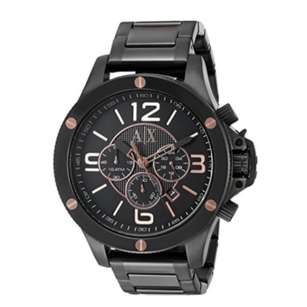 【美麗小舖】ARMANI EXCHANGE 48mm AX1513 黑色鋼錶帶 男錶 手錶 腕錶 三眼