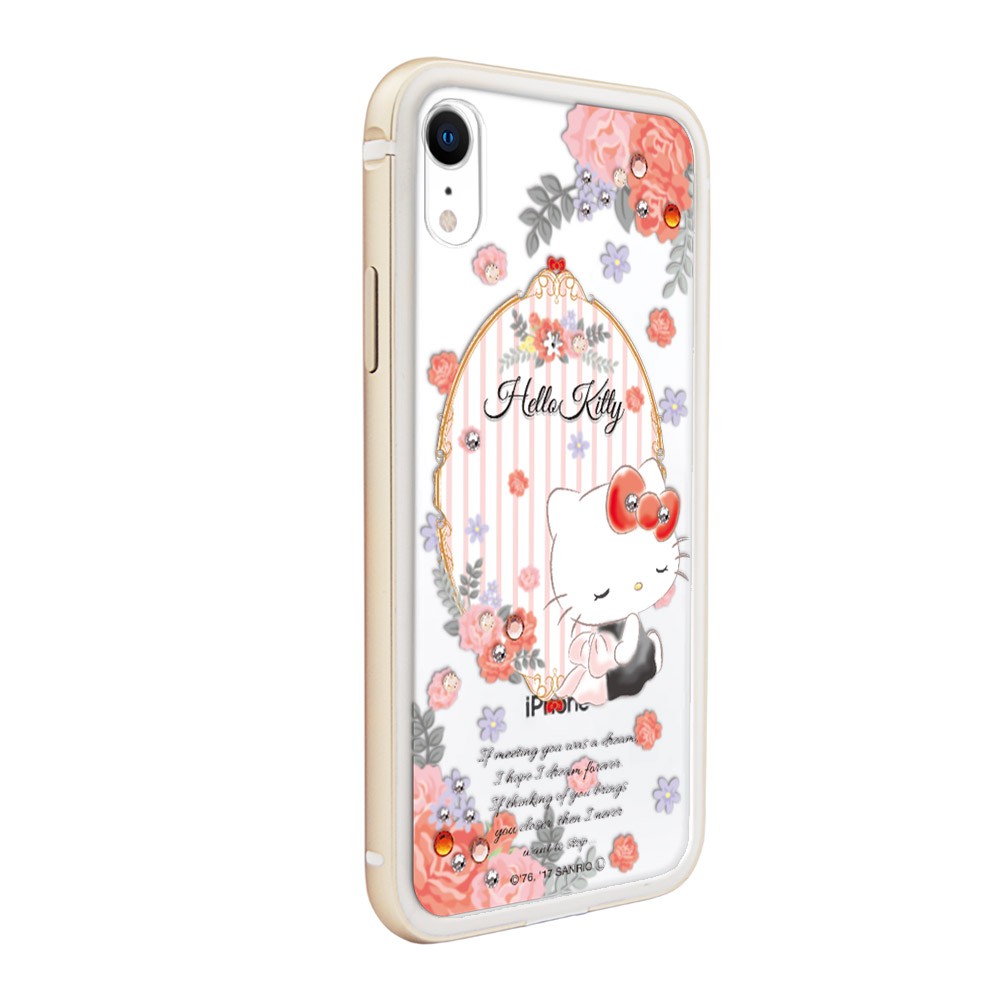 三麗鷗 Kitty iPhone XR 6.1吋施華彩鑽鋁合金屬框手機殼-玫瑰凱蒂