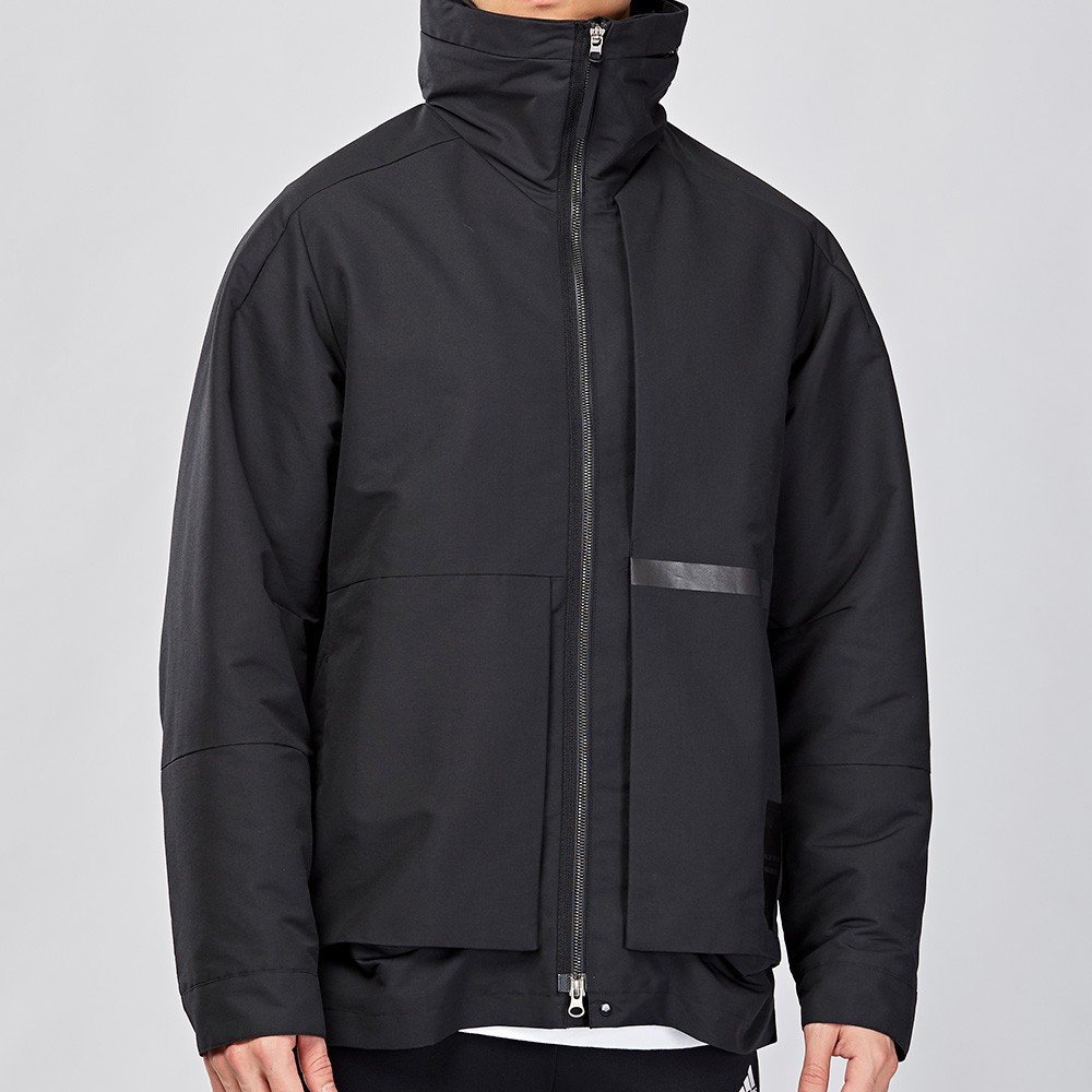 Adidas ID 男款 黑色 內刷毛 立領 可收納式帽 風衣 長袖 外套 FJ0255