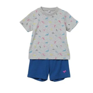 PinkLoveJapan~日本購回~全新 西松屋 正品 特惠中~幼童/小孩 男童 滌棉恐龍刺繡套裝組(上衣+短褲)