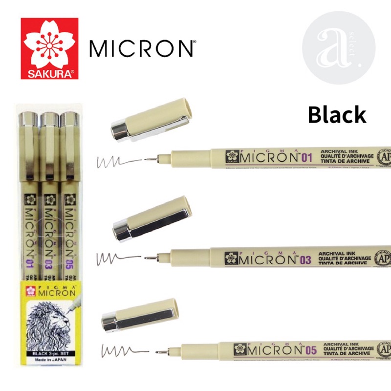 【a.select】日本 SAKURA 櫻花 PIGMA MICRON 筆格邁代針筆 3入組 (黑/咖啡)