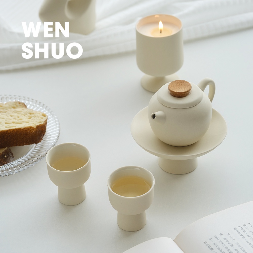 日式功夫茶具組 泡茶組 茶壺組 ins奶油白簡約陶瓷茶具套裝 家用客廳泡茶推薦 禮盒裝 WENSHUO