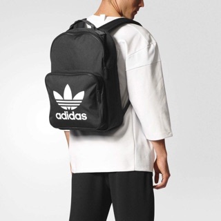 Adidas 三葉草 大logo 後背包 黑色/藍色