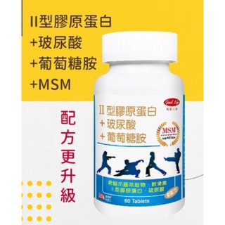 🔔（送不停）送贈品-得意人生 新二型膠原蛋白 玻尿酸 葡萄糖胺 含貓爪藤萃取物與軟骨素 6入(60粒)