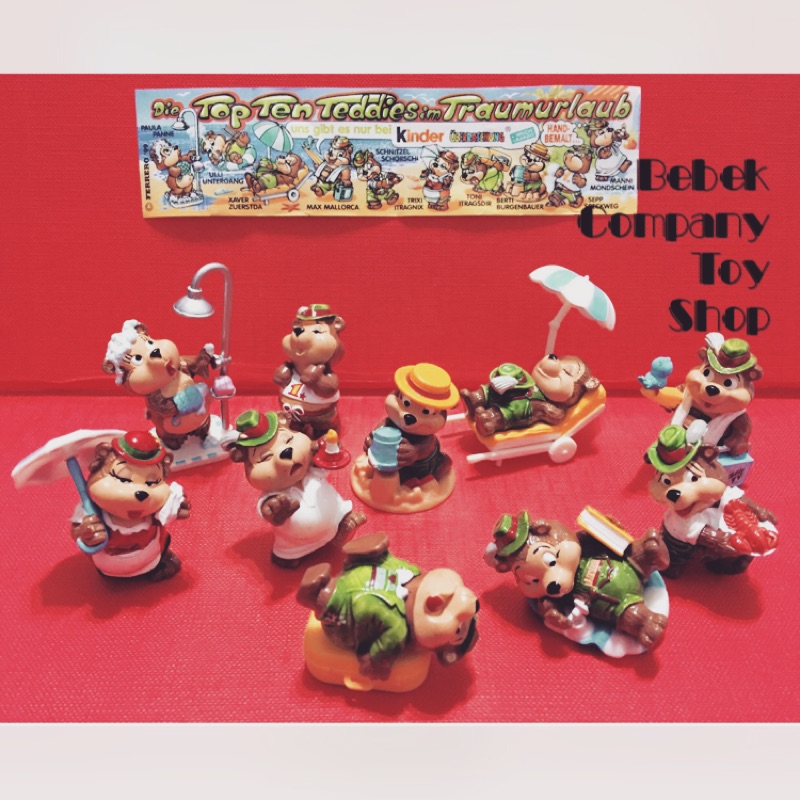 1999年 Ferrero kinder 絕版玩具 費列羅 健達出奇蛋 玩具 海灘 熊熊 公仔 全套 古董玩具