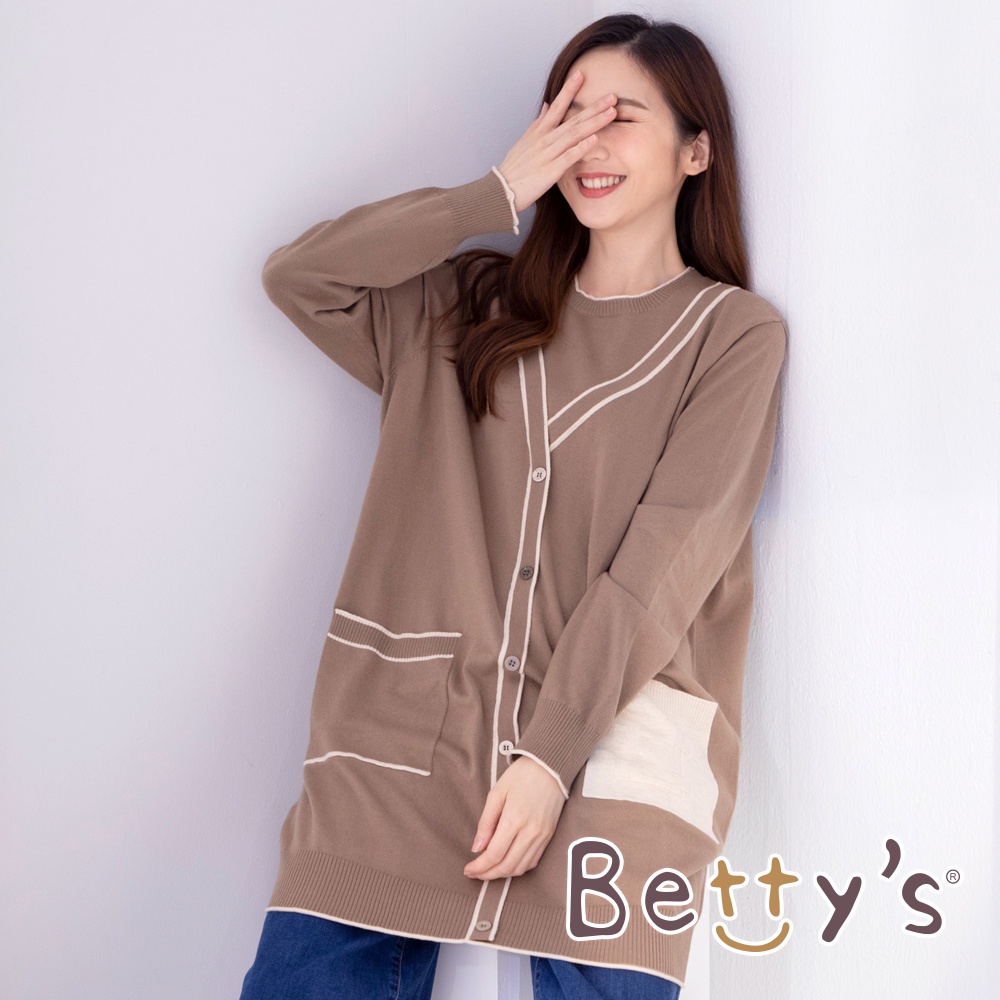 betty’s貝蒂思(05)跳色長板針織罩衫(深卡其)