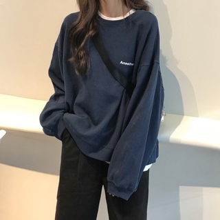 【現貨/特價清倉】秋冬薄款女生韓版衛衣百搭bf大學t慵懶風顯瘦洋氣素t日系純色長袖t恤女生上衣學院風圓領上衣女生長袖