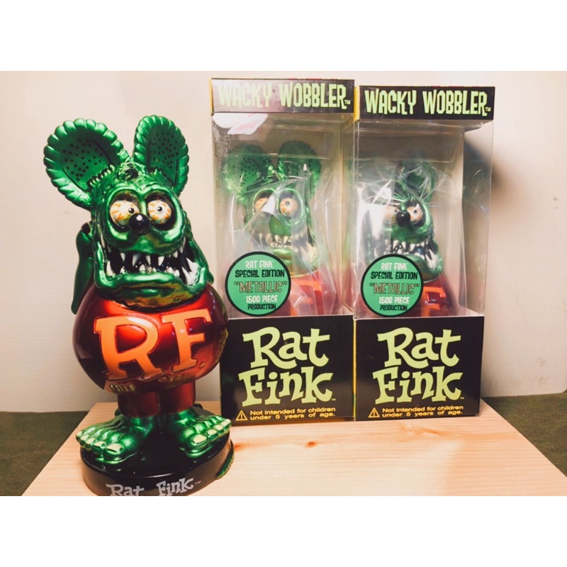 RAT FINK 老鼠 芬克 FUNKO 搖頭公仔 電鍍 金屬綠 盒裝 美式玩具 ratfink 搖頭 娃娃