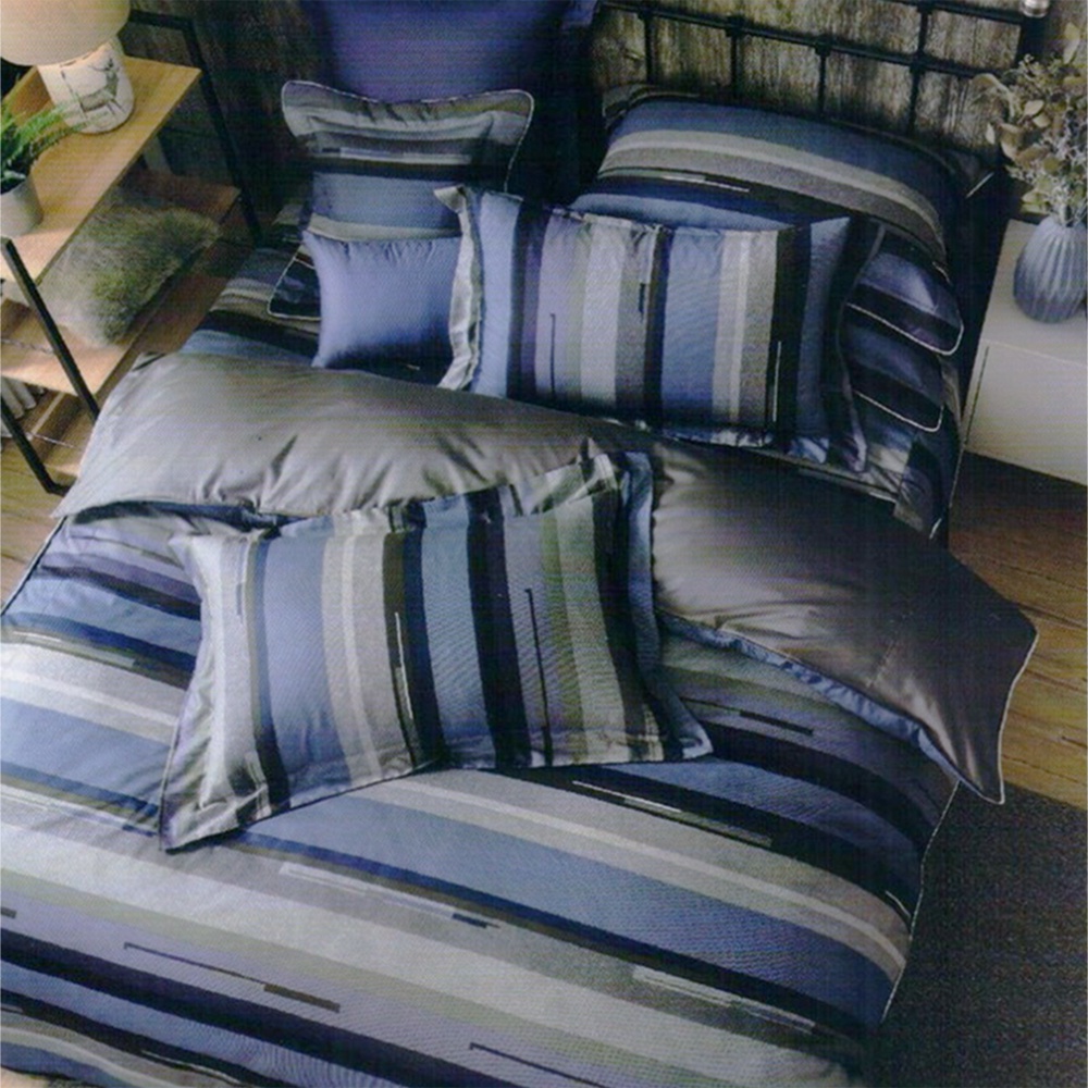 100%精梳棉【品味生活 藍】鋪棉 床包枕套組 床包被套組 40支精梳棉 台灣製