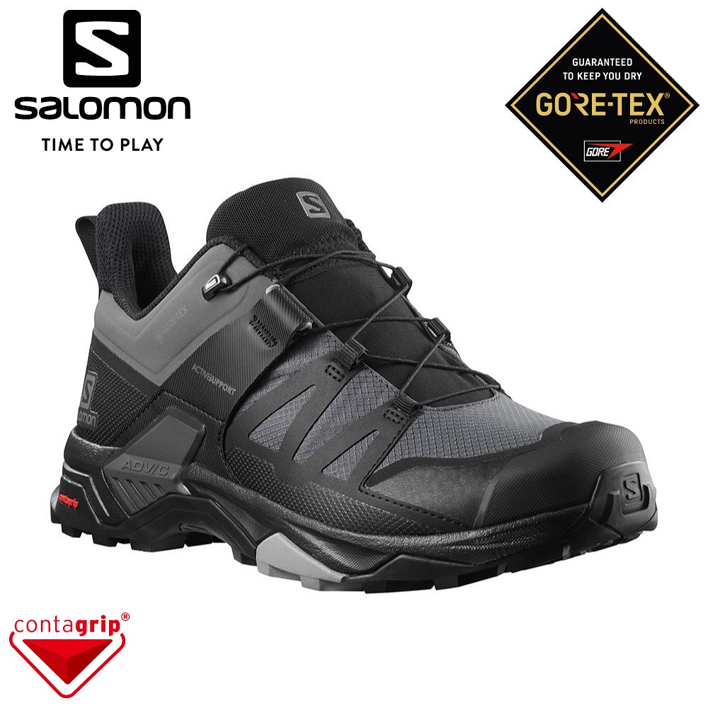 【SALOMON 索羅門 男 X ULTRA 4 GTX WIDE寬楦 低筒登山鞋《磁灰/黑/石碑灰》】412892