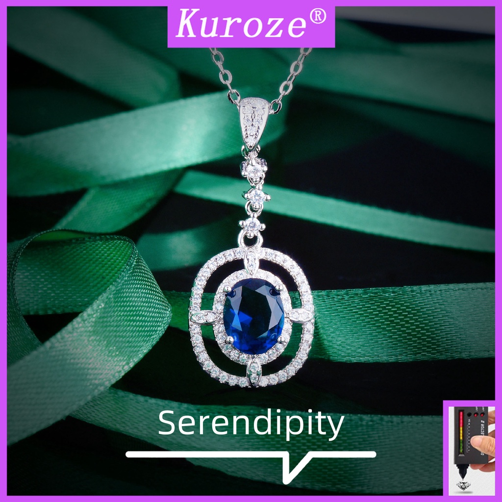 Kuroze 經典藍寶石彩色寶石吊墜高貴莫桑石藍色鑽石項鍊高級珠寶