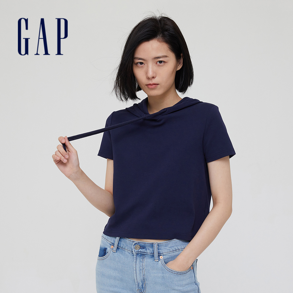 Gap 女裝 寬鬆短袖帽T-海軍藍(807787)