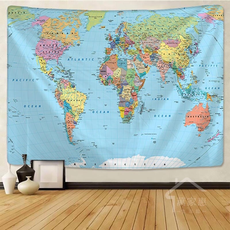 【新貨到】世界地圖掛毯掛畫 地圖織物壁掛墻壁裝飾布 水彩字母地圖裝飾畫 床頭背景布掛布 【精選NP】