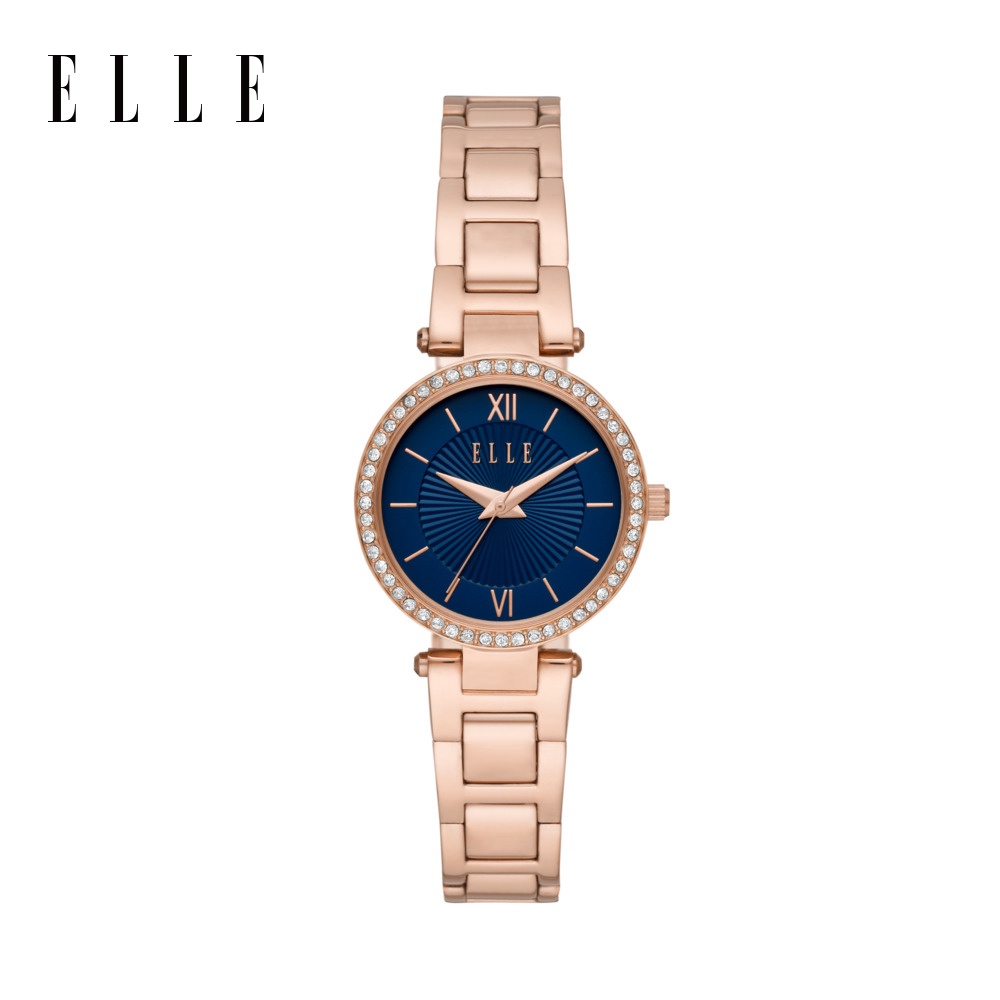 【守護慢飛天使 邀您錶心意】公益計畫《ELLE》Muette 典雅晶鑽深藍錶面玫瑰金手錶 28mm ELL25015