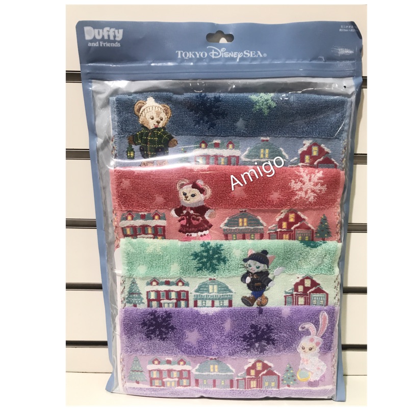 日本 東京迪士尼海洋樂園2018聖誕節 達菲熊 雪莉玫 雪麗梅 傑拉托尼 畫家貓 史黛拉兔 方巾手帕 毛巾 方巾
