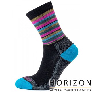 【HORIZON】女 MERINO PREMIUM羊毛輕量健行襪 HO-2310『灰黑/紫紅條紋』
