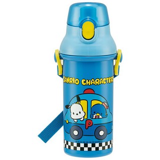 小禮堂 Sanrio大集合 日製 直飲式水壺附背帶 塑膠水瓶 兒童水壺 480ml (藍 車車)