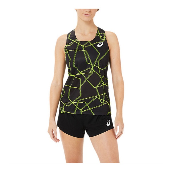 Asics 女 田徑背心 亞洲版 服飾 慢跑 路跑 運動 極輕量 無縫線 亞瑟士 黑綠 [2092A338-001]