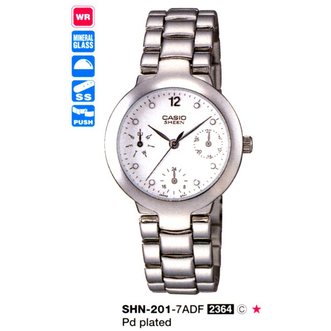 全新CASIO手錶(美運公司)SHN-201有白面/黑面/紫色面三色【三眼六針高級淑女錶】