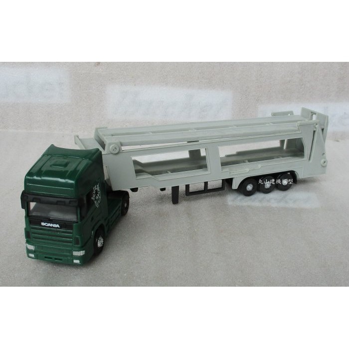 [丸山建機模型店]---SCANIA 綠色二軸拖頭+白色車輛運搬櫃板車 1/72模型---散裝無盒