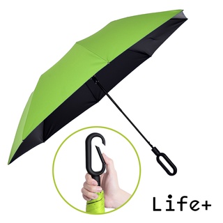臺灣現貨24H出貨【Life+】靚彩活力時尚100%黑膠降溫快扣兩折自動傘 螢光綠 晴雨傘 折疊傘 極輕傘 遮陽傘